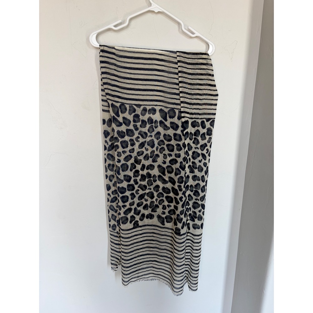 Vismaya Leopard Stripe Scarf Navy Cream Animal Print Lightweight Wrap India